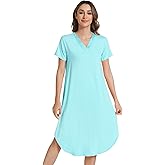 NACHILA Nightgowns for Women-Viscose Made from Bamboo, Short Sleeve Nightgown V Neck Nightshirt Soft Sleepwear Dress