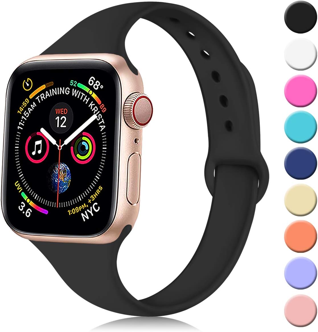 Transy Slim Bands for Apple Watch 40mm/38mm, Slim/Fashionable/Narrow Silicone Band Made for Apple Watch 4/3/2/1 for Womens, Black