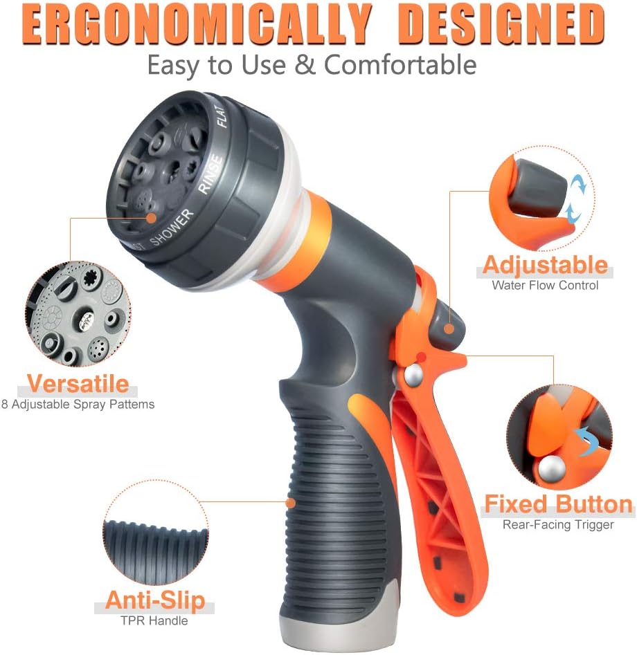 HEJUN Garden Hose Nozzle Sprayer, Hose Spray Nozzle with 8 Patterns, Water Hose Nozzle Heavy-Duty Nozzle for Hose Under High Pressure, Perfect for Watering Plants, Washing Cars and Showering Dogs & Pets : Garden & Outdoor