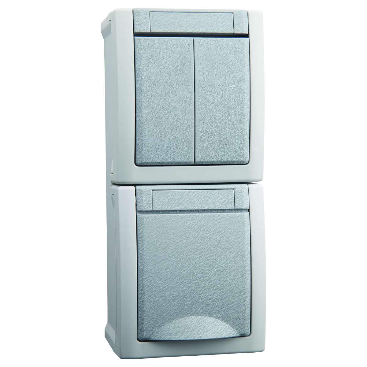 Surface-Mounted Combination Schuko Socket/Series Switch Vertical Grey for