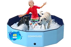 COMMOUDS Foldable Dog Pool, Collapsible Hard Plastic Dog Kiddie Swimming Pool, Portable Pet Bath Tub Wading Pools for Kids and Puppy Small Medium Large Dogs(63inch.D x 12inch.H)