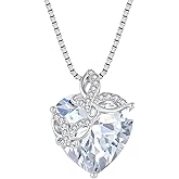 Aprila Women Heart Necklace 925 Sterling Silver Birthstone Butterfly Pendant with Chain 5A Cubic Zirconia Jewelry for Her