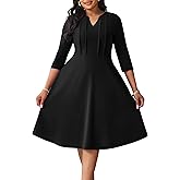 Nmoder Plus Size Midi Dress for Women - Casual Wedding Church Cocktail A-Line Dresses 3/4 Sleeve V Neck with Pockets