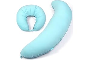 BYRIVER 39" Mint Green Blue C Shaped Body Pillow for Side Sleeping Adults Men Women, Anxiety Relief Hug Pillow, Small Pregnancy Pillow Legs Knees Support, Gifts for New Moms (L)