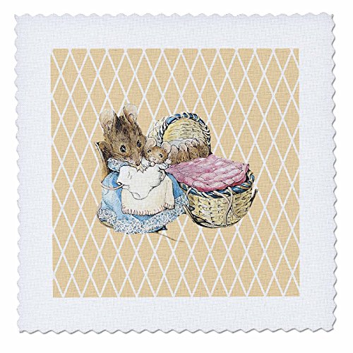 3dRose qs_79404_1 Peter Rabbit Sweet Mouse Family-Vintage Art Quilt Square, 10 by 10-Inch