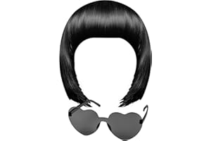 MIAHART Black Short Bob Wig and Sunglass Set, Neon Colored Wigs Sunglass Pack Costume Colorful Cosplay Wigs Daily Party Hairpieces for Bachelorette Neon Party Favors Halloween Decorations Supplies