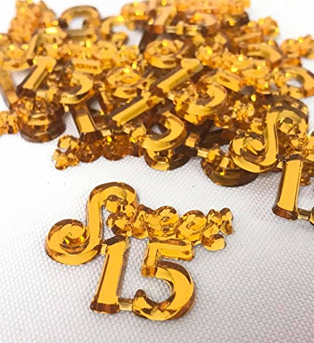 144 Gold Mis Quince Anos Sweet 15 Charms Embellishment Number for Capias Favors Acrylic Confetti - Thumbnail 3