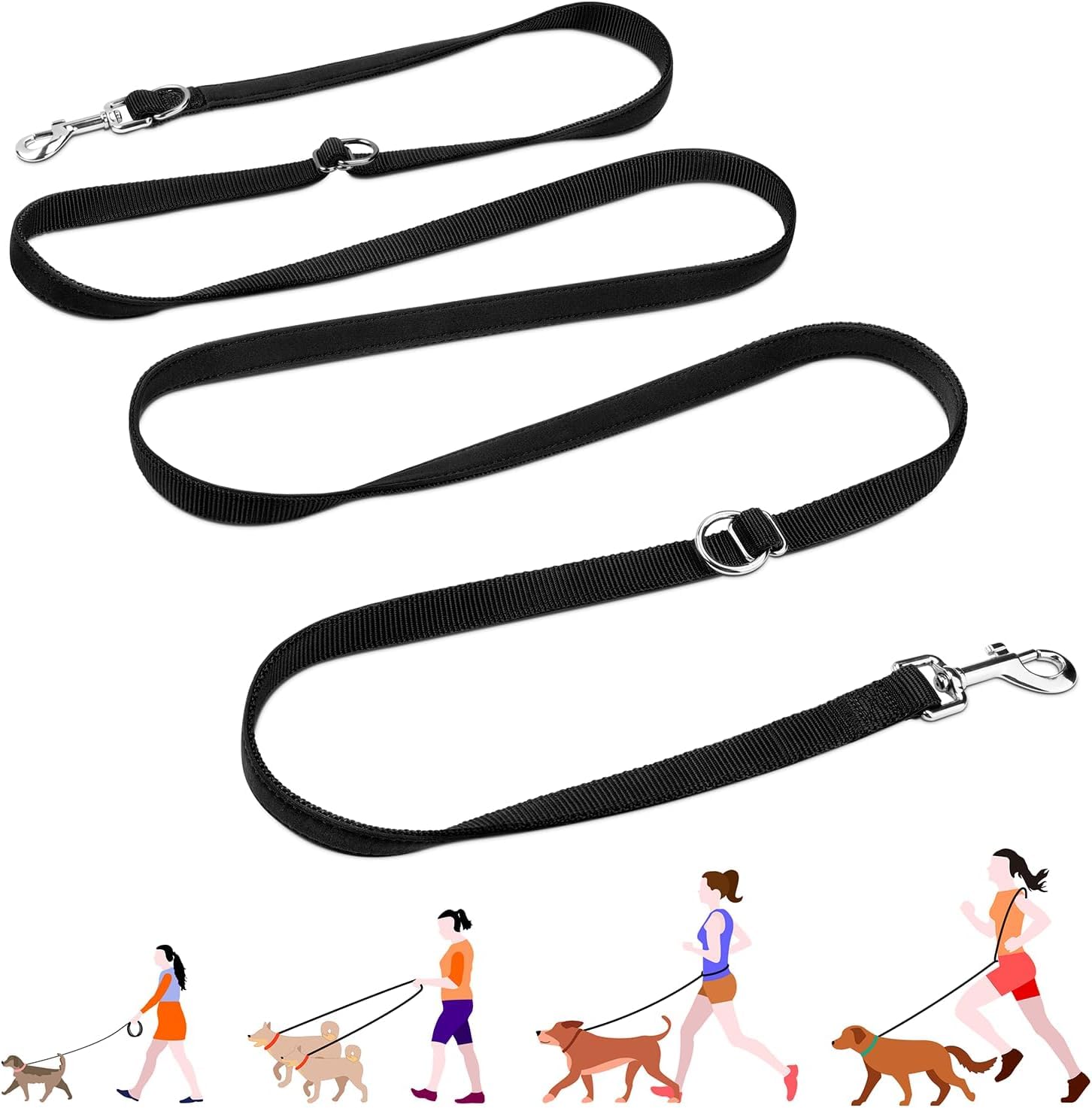 PETCOOZ Training Lead, 3M Double Ended Lead for Dogs, Professional Dog Lead, Stop Pulling Control Lead, Adjustable Hands Free Dog Lead, Multi-Functional Dog Training Leads for Running, Walking, Black