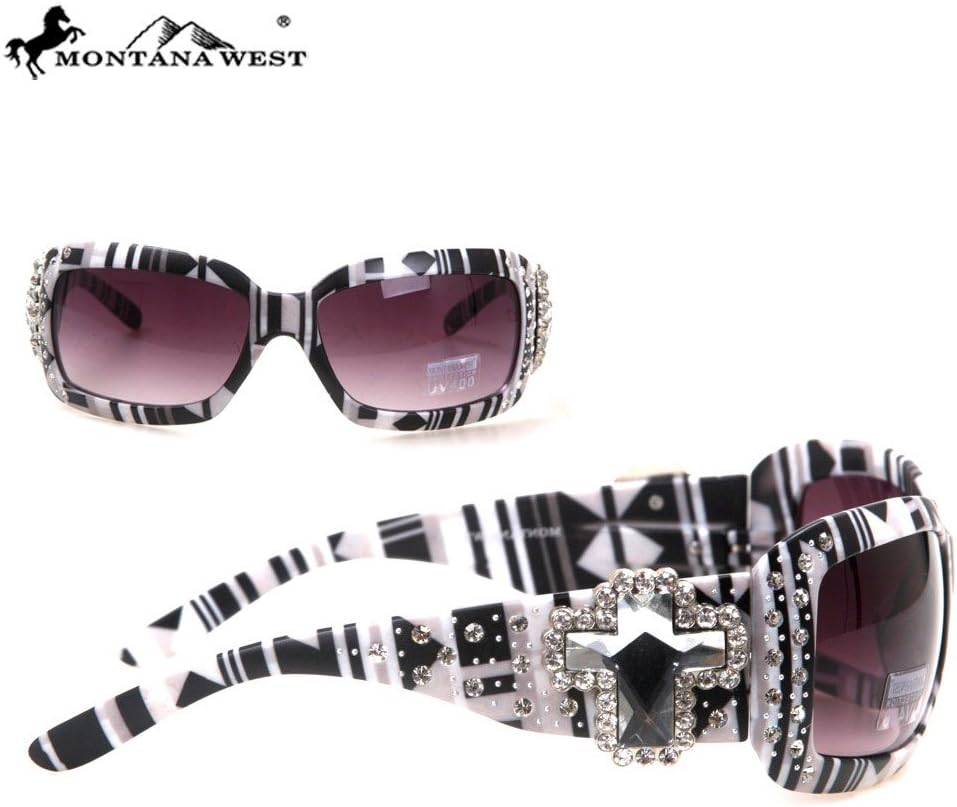 (B43-1) Montana West Spiritual Concho With Aztec Print Sunglasses-SGS22B(Black)