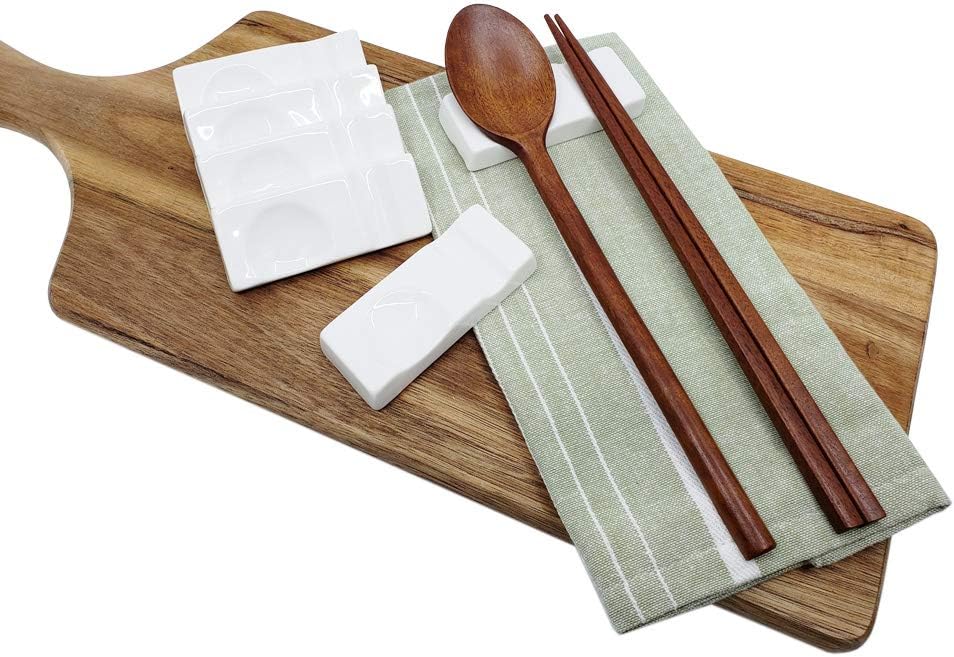Set of 6, The Elixir White Porcelain Spoon & Chopsticks Rest Holder Set, Ceramic Spoon Forks Rest Holder
