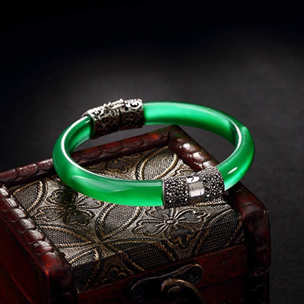 Yarmy Natural Jade S925 Sterling Silver Women Fashion Jewelry Jadeite Opening Bangle Bracelet a Holiday Gift for Dear People