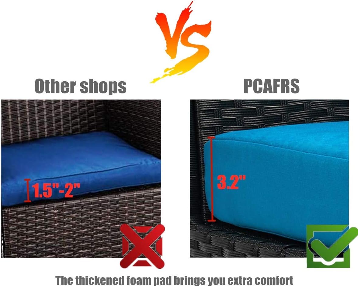 PCAFRS 3 Piece Patio Furniture Set, PE Rattan Wicker 3 Pcs, Outdoor Wicker Rattan Conversation Set with Coffee Table, Chairs & Thick Cushions, Conversation Chair Set for Garden, Porch, Poolside (Blue): Garden & Outdoor