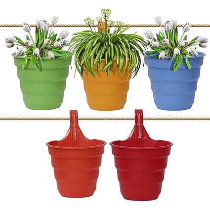 EQUALITY OVERSEAS Plastic Vertical Hook Hanging Planter Multicolour 20 cm x 14.5 cm (5)