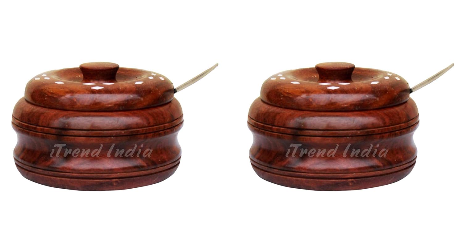 Buy iTrend India Handmade Wooden Sugar Pot with Spoon for Dining Table
