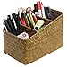 Decorative Tan Hand Woven 3 Compartment Home Organizer Basket / Desktop Storage Holder Container
