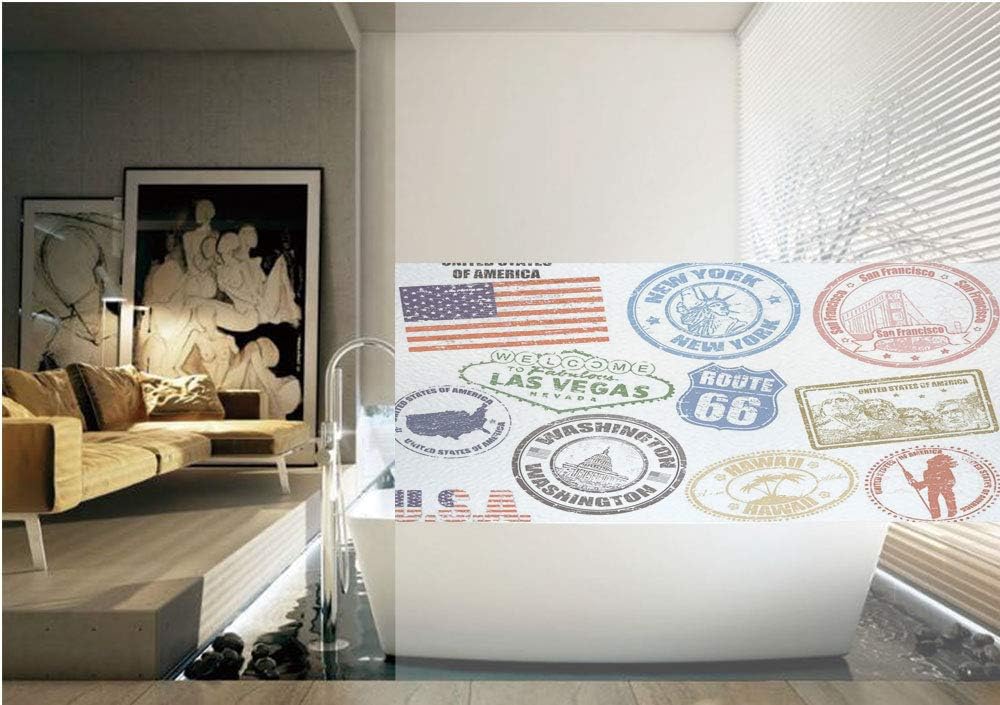Ylljy00 United States 3D Window Film,Grunge Stamps of America Las Vegas New York Francisco Hawaii Illustration No Glue Privacy Frosted Window Glass Films for Home Kitchen Bathroom Office,Multicolor