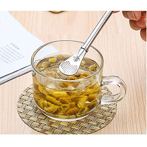 TXIN 2 Pack Stainless Steel Drinking Spoon Straws Yerba Mate Bombilla Gourd Drinking Filter Straws Stirrer with 2Pcs Cleaning Brush