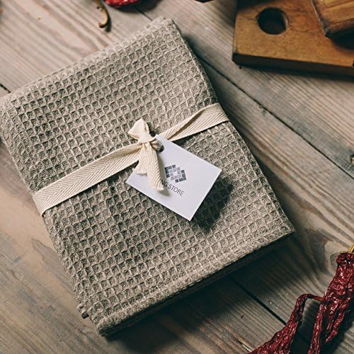 Waffle Linen Organic Kitchen Towels - Thick 100% Linen Flax 13x29.5 inch (Set of 2) Hand Cloths Bathroom Natural Linens