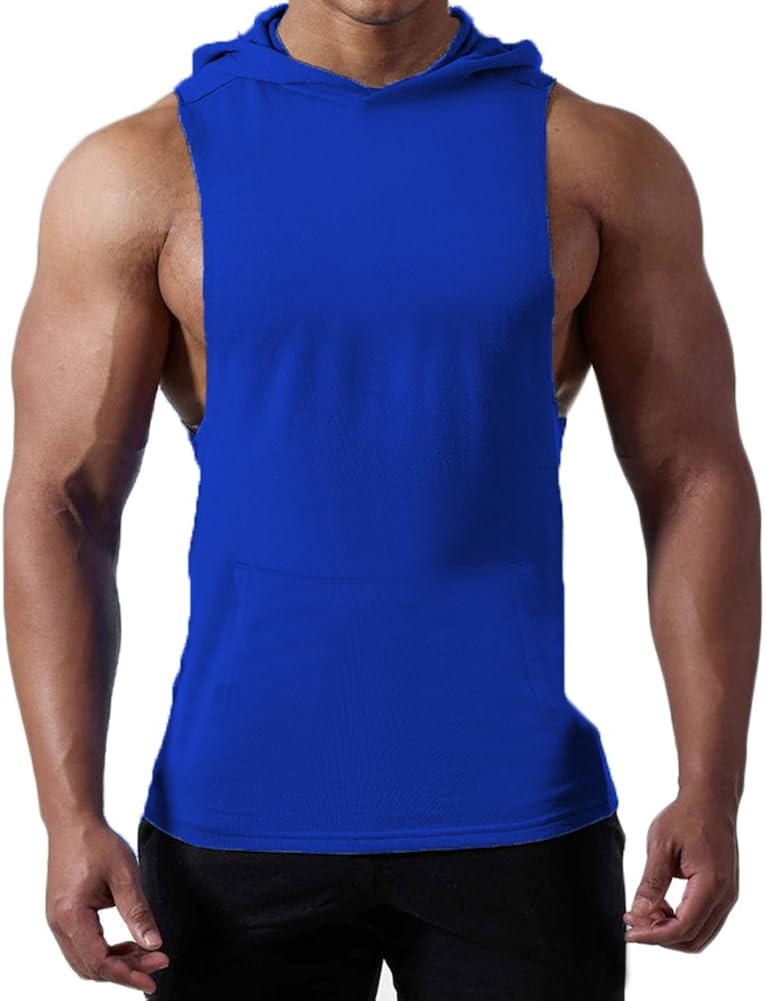 Magiftbox Men's Workout Hooded Tank Tops Sleeves Gym Jumper with Kanga Pocket Cool and Muscle