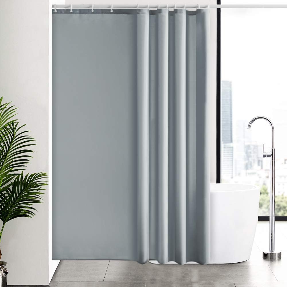 New Power Extra Long Shower Curtain with Hooks,100% Polyester Bathroom Shower Curtain Waterproof(Grey),180 x 210cm(72 x 84 Inch).