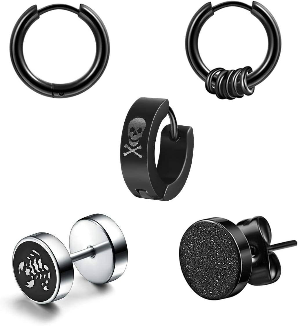 Amazon Co Jp ピアス メンズ 片耳 セット ブラック オシャレ 男女兼用 人気 シンプル 5種類セット Coitek Diy 工具 ガーデン