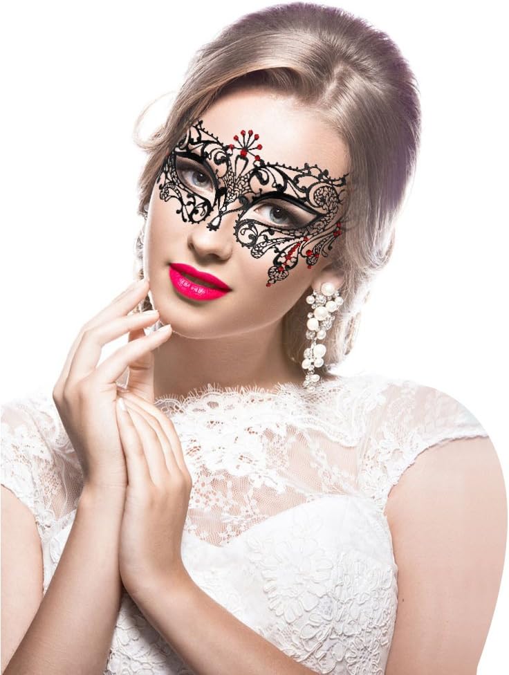 Thmyo 2 Pack Venetian Masquerade Mask for Couples Mardi Gras Halloween Ball Mask (Antique Silver black & black +red) - Image 5