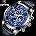 Men's Watches Blue Leather Chronograph Waterproof Watch Date Shows The Analog Star Sport Quartz Watch