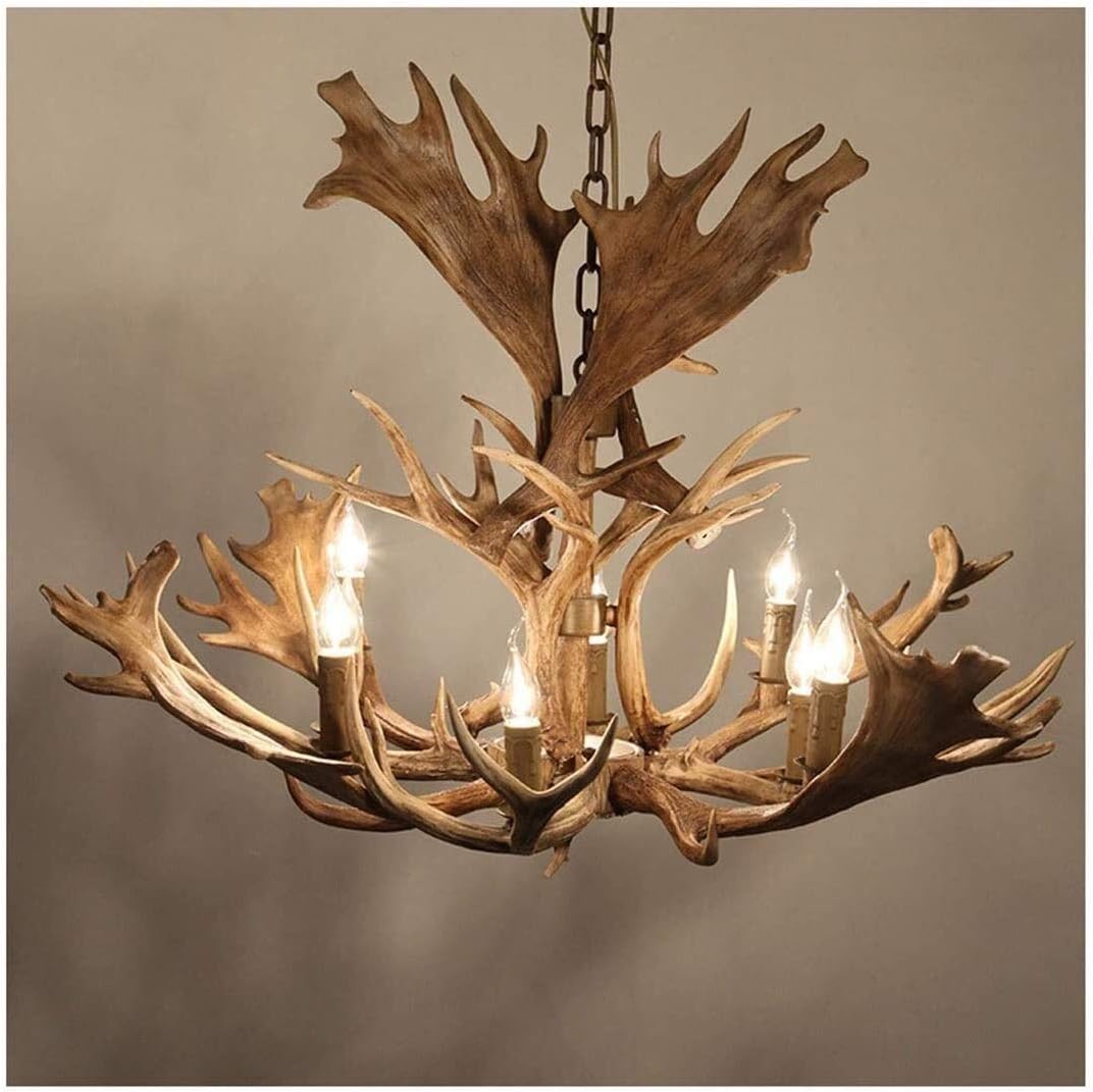 QYYDJsgl Iluminación de techo rústico Faux Antler lámpara 8 luces 43