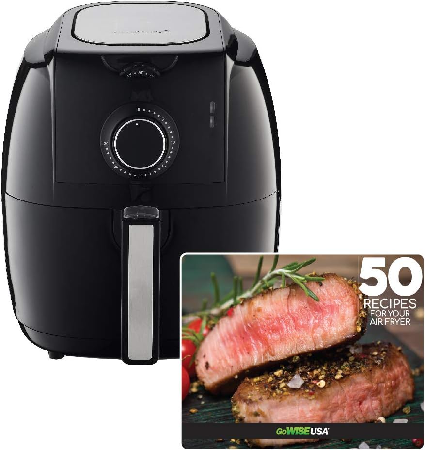 GoWISE USA 3.7-Quarts Electric Manual Air Fryer GW22922+ 50 Recipes for your Air Fryer Book (Black W/Dial)