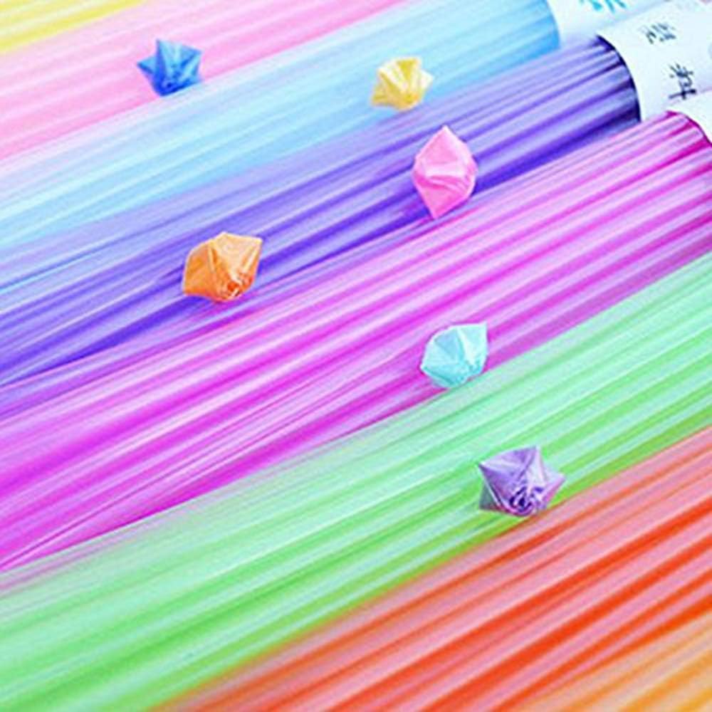 MEISO Origami Paper Set, 200pcs New Craft Straws Party Origami Folding Stars Rose Flower Straw Colorful Drinking Plastic at Random Wedding Birthday Gift