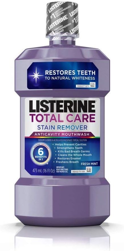 Listerine Total Care Stain Remover Fresh Mint Mouthwash, 16 Fluid Ounce - 6 per case.