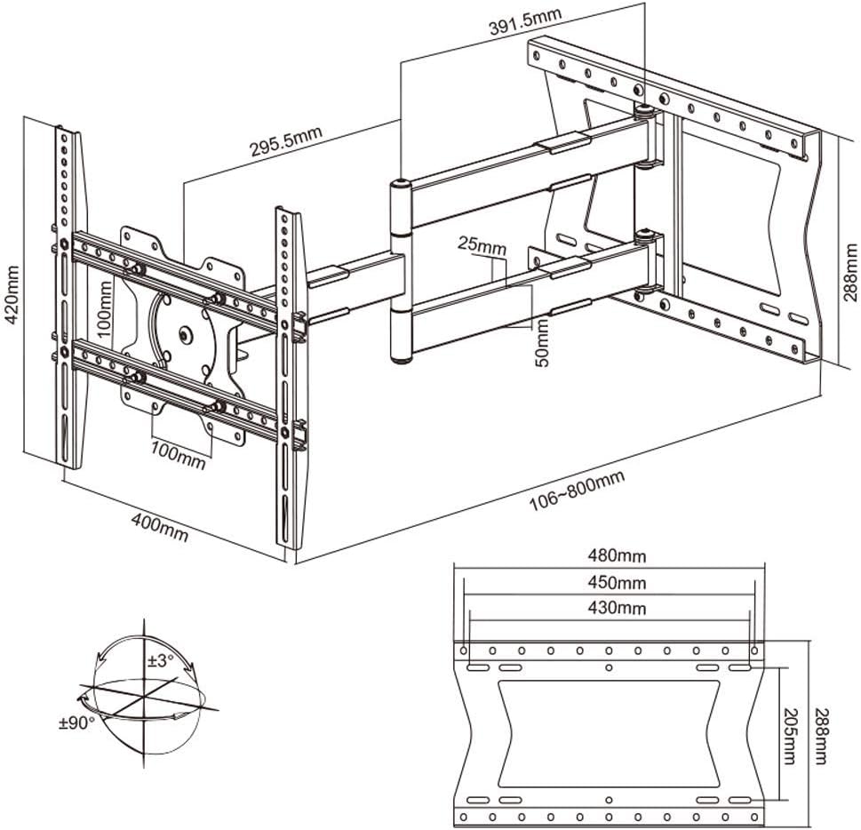 XTRARM TiTon T 80 cm TV wall mount, swivel, extendable, TV approx. 32-75 inches, 60kg, Black, 80 cm / 60 kg / VESA max. 400 / TURN - Image 5