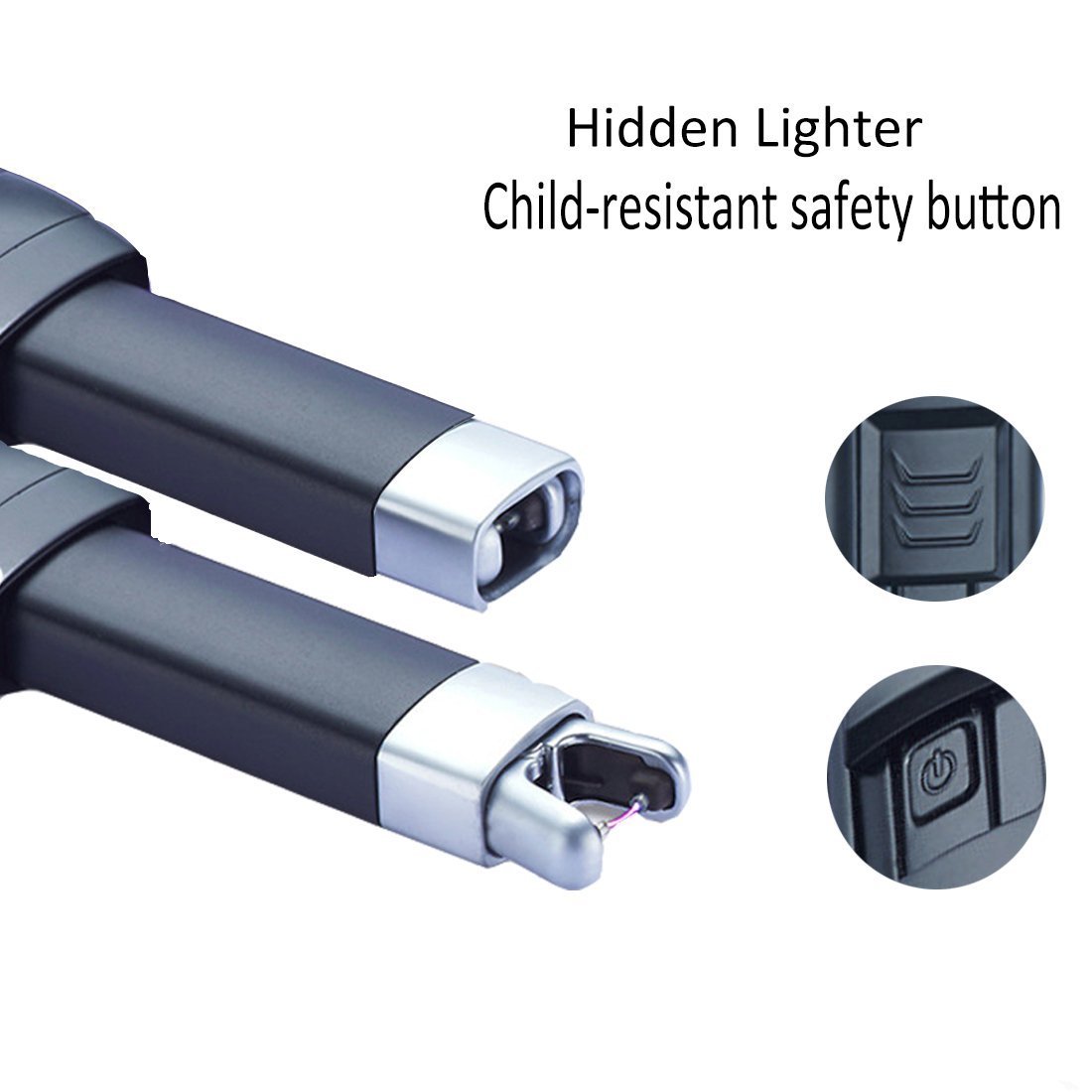 Homate Candle Lighter, USB Rechargeable Lighter with a Hook for Handy Storage, Multi-purpose Electronic Arc Lighter – (B-black)