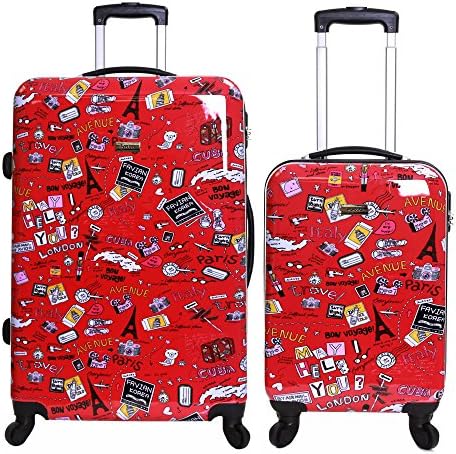 Karabar Set of 2 Hard Shell Polycarbonate Suitcases Luggage Bags Carry-on Cabin and Extra Large 4 Spinner Wheels, Dewberry Red