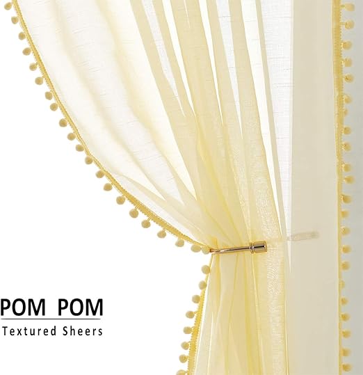 Amazon Com Natwin Pom Pom Yellow Sheer Curtains For Girl S Room