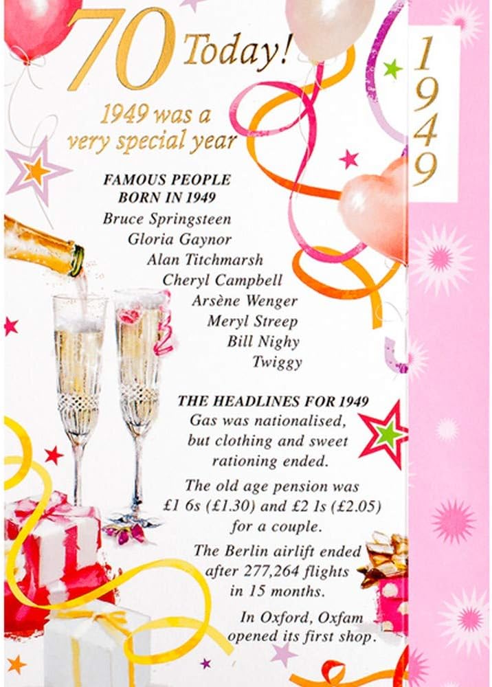Carte D Anniversaire Pour Femme 70 Ans 70 Ans Avec Inscription You Were Born In 1949 Amazon Fr Fournitures De Bureau