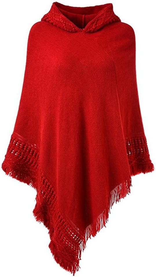 Ladies Hooded Cape with Fringed Hem, Crochet Poncho Shawl Wrap Scarf Knitting Patterns for Women
