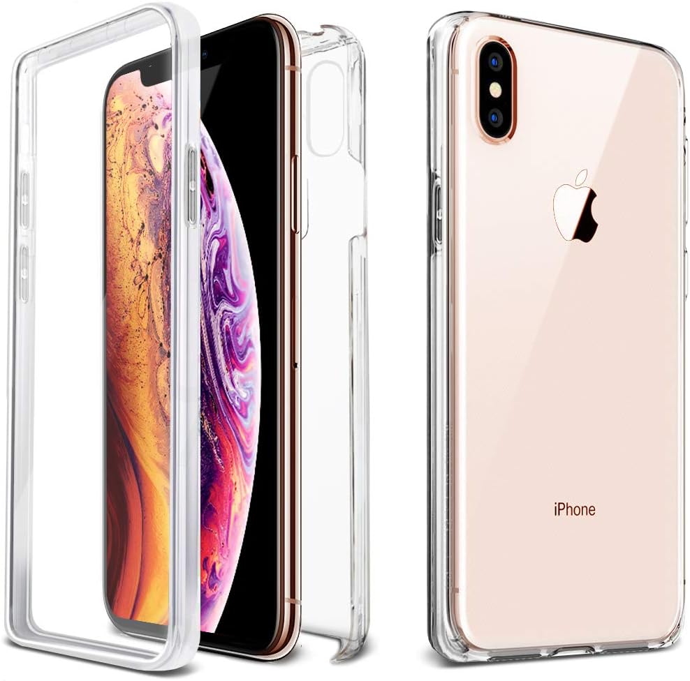 for Apple iPhone Xs MAX Case [VVUP] Slim Clear Full Body Coverage Rugged Case Protection with Transparent Built-in Screen Protector Case Cover 6.5" 2018