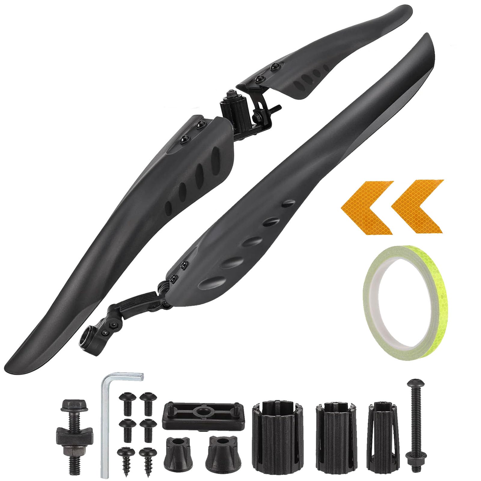 DuDuZui Bike Fender Set, Adjustable Bicycle Mudguards with 1 Roll Reflective Tape+2 Arrow Reflective Stickers for 24-29 inch Bikes, Universal Front and Rear Mud Guard for most of Bicycles