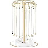 Mkono Rotating Necklace Holder Metal Jewelry Display Stand Gold Necklace Organizer with 22 Hooks Adjustable Tree Tower for Storage and Hanging Bracelet Keychain Home Bedroom Decor Dressing Table Women