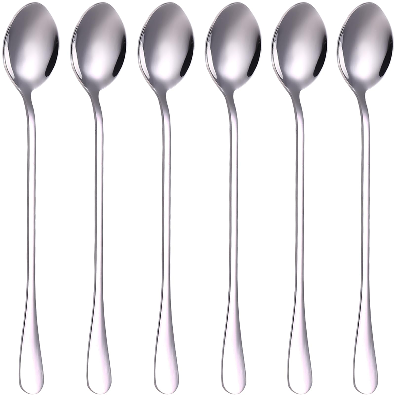 Latte Spoons,Set of 6 Long Handle Spoons,19cm Stainless Steel Coffee Spoons, Ice Tea Spoons, Espresso Spoons, Dessert Spoons for Coffee Tea Dessert Sundae (Silvery New)