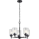 Kichler Winslow 19.75" 5-Light Chandelier Light with Clear Seeded Glass in Black for Kitchen, Bar, Dining Room, Living Room (