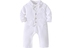 HeMarIsle HMD Baby Boy Long Sleeve Gentleman White Shirt Waistcoat Bowtie Tuxedo Onesie Jumpsuit Overall Romper