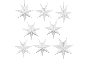 Haconba 8 Pack 3D Paper Stars 7 Pointed Hanging Star Paper Lanterns Lampshade Hollow Paper Star Lantern for Christmas Wedding Home Birthday Party Decorations, 3 Size