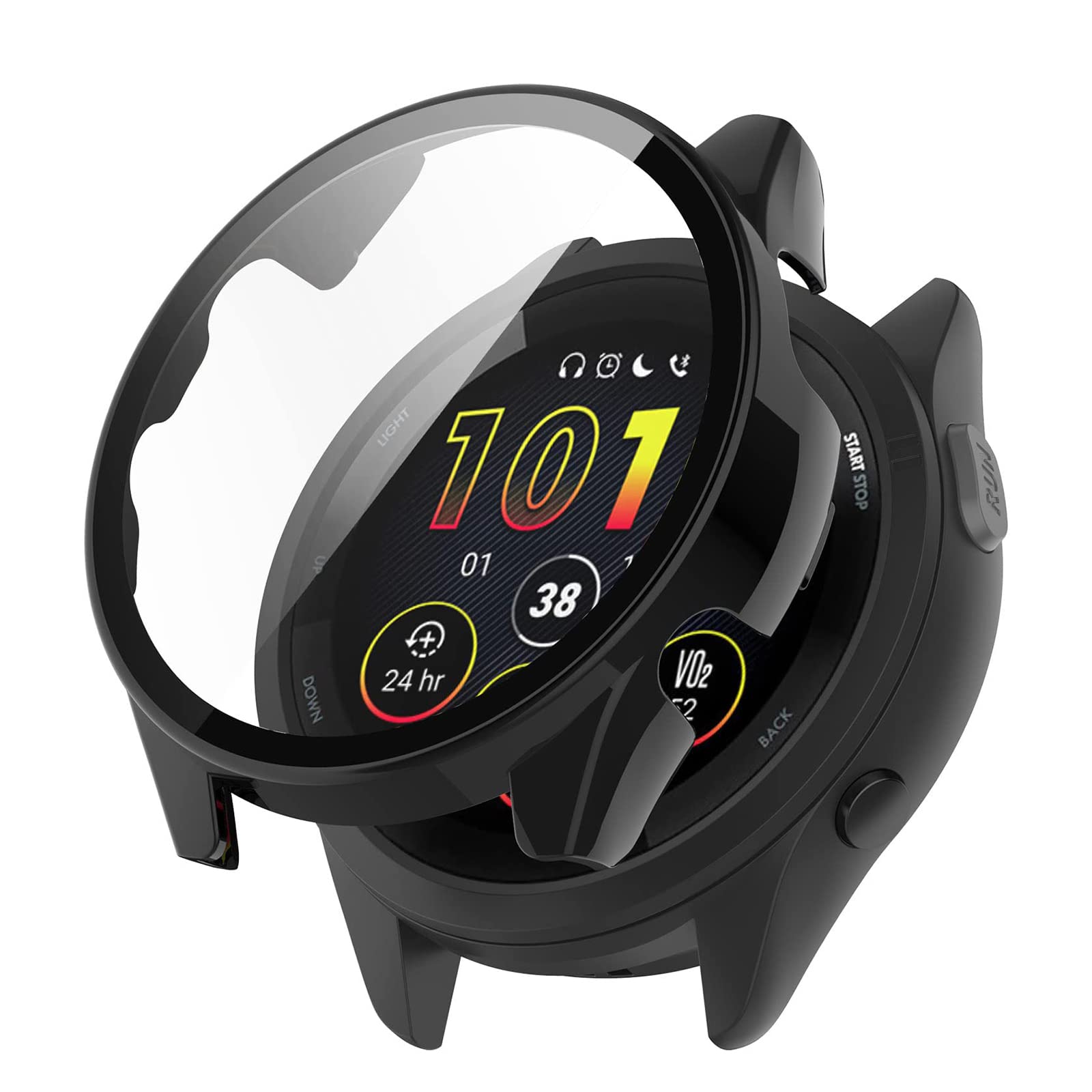 SeNool Case Compatible with Garmin Forerunner 265, Hard PC Protective with Glass Screen [9H Hardness, Anti-Scratch, Bubble-Free] Protector Cover for Garmin Forerunner 265 - Black