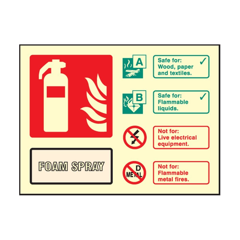 Photoluminescent Foam Fire Extinguisher ID Sign - 100mm x 150mm - FireShield
