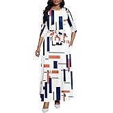 Maxi Dress for Women Casual Long Sleeve Sexy Crewneck Floral Floor Length Long Dress