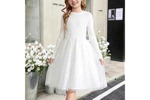 Girls Long Sleeve Princess Tutu Dress Casual Ribbed Knit Top Tulle Skirt Midi Dress Girl Party Outfit