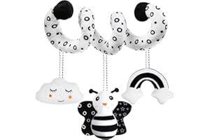 GKDOMS Baby Spiral Hanging Stroller and Car Seat Toys Black and White High Contrast Sensory Toy Newborn Plush Activity Toys T