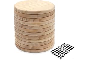 12 PCS Unfinished Round Wood Coasters, SIJDIEE 4 Inch Blank Wooden Coaster Crafts with Non-Slip Silicon Dots for DIY Stained Painting Wood Engraving Home Decoration